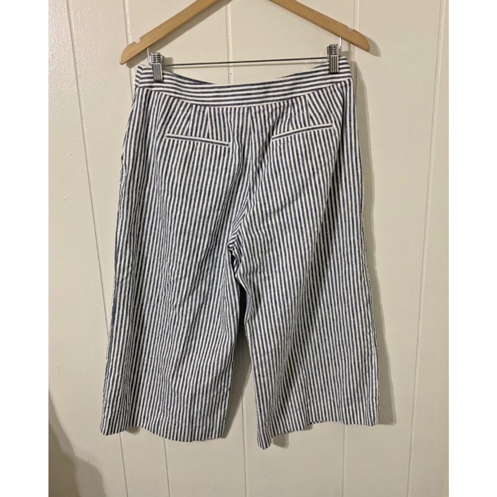 Boden Linen Blue Striped WIde Leg Zip Capri Pants 12 Petite Beachy Casual Resort - Picture 2 of 10
